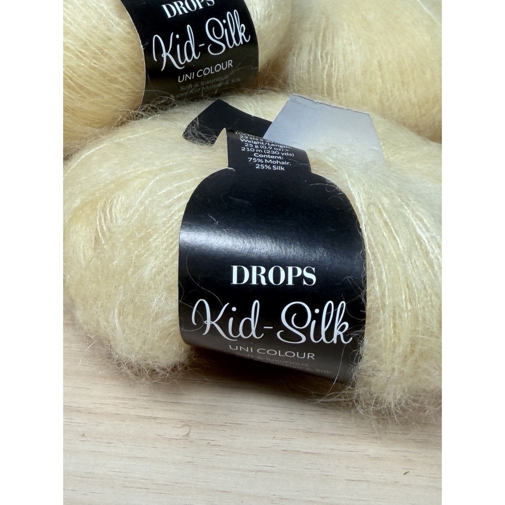 4 Balls DROPS Fluffy Mohair Kid Silk Knitting Yarn Wool 2 Ply Lace 52 Lemonade